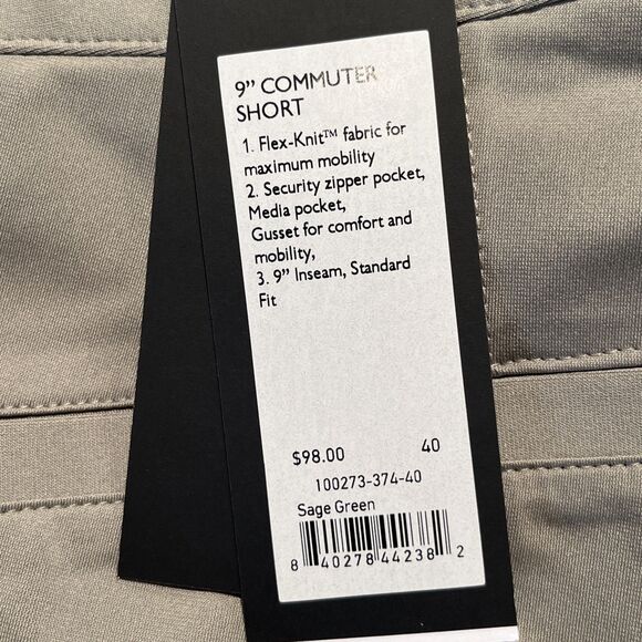 Rhone Men's 9" Commuter Shorts  Sage Green Athletic Performance Casual Fit Flex - Picture 6 of 6